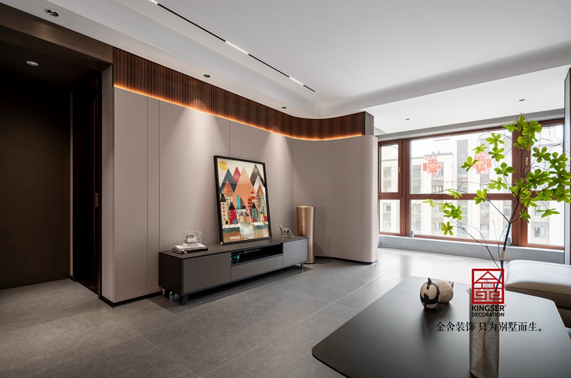 中冶德賢華府現(xiàn)代輕奢裝修客廳實景圖